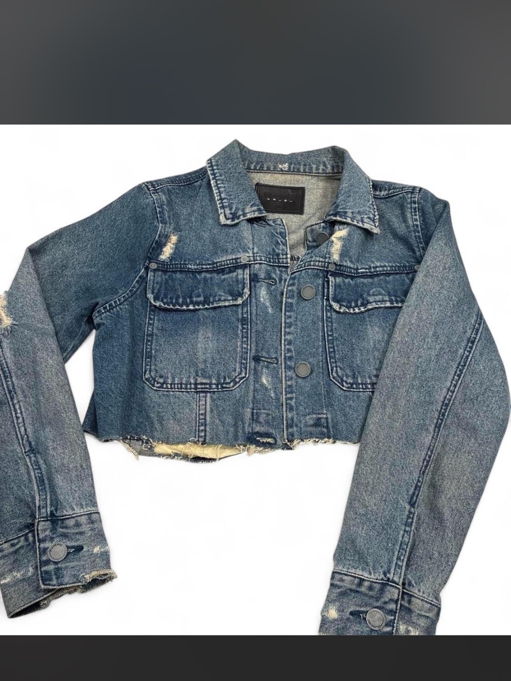 Blank NYC Cropped Distressed Jean Jacket - Blue